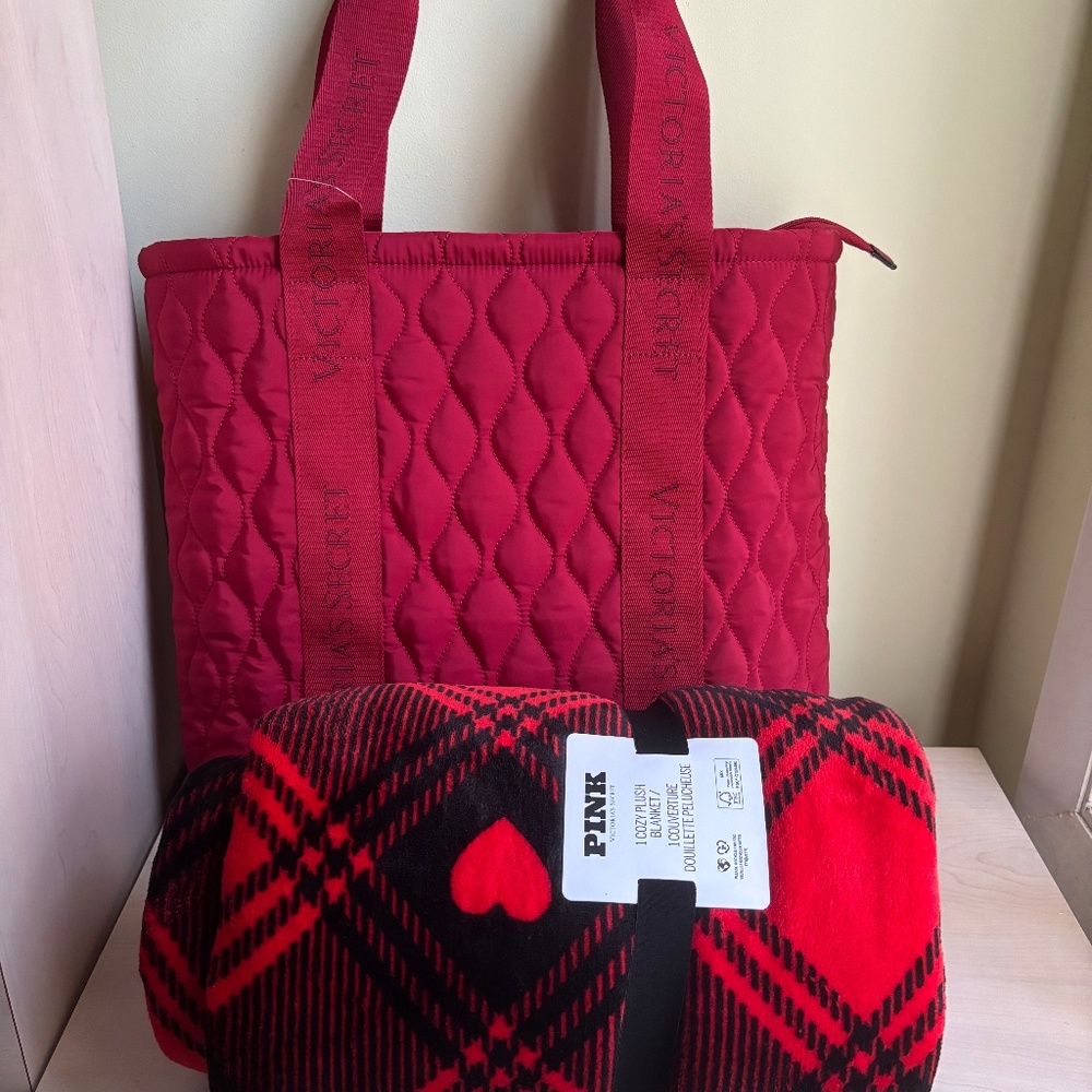 Sale! New Victoria’s Secret Red Zippered Tote Bag & Pink by VS Red Throw